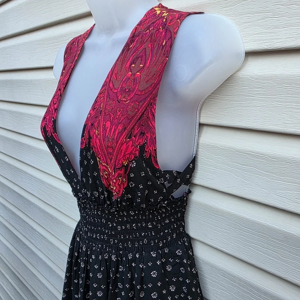 Free People Walking Through My Dreams Dress XS Black Boho Mini Cutout Back